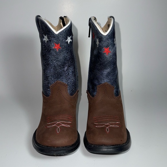 Old West Kids Boots in Brown and Blue - Picture 2 of 8